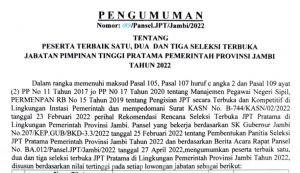 Tiga Besar Hasil Lelang 4 Jabatan Eselon II Pemprov Jambi Diumumkan