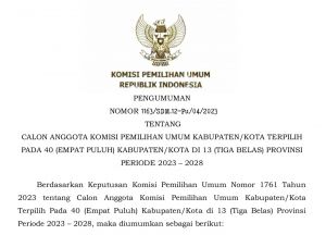 Diumumkan! Ini Lima Komisioner Terpilih KPU Kerinci, Merangin, Kota Jambi dan Sungaipenuh