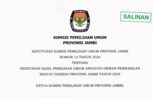 Tok! KPU Tetapkan Anggota DPR dan DPD RI Dapil Jambi Terpilih, Ini Perolehan Suaranya 