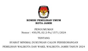 KPU Kota Jambi Tetapkan Syarat Minimal Calon Perseorangan di Pilwako Jambi